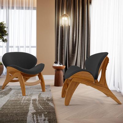 Kit 2 Poltronas Decorativa Orgânica Sala Living Kadosh L02 Bouclê Preto - Lyam Decor