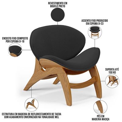 Poltrona Decorativa Orgânica Sala Living Kadosh L02 Bouclê Preto - Lyam Decor