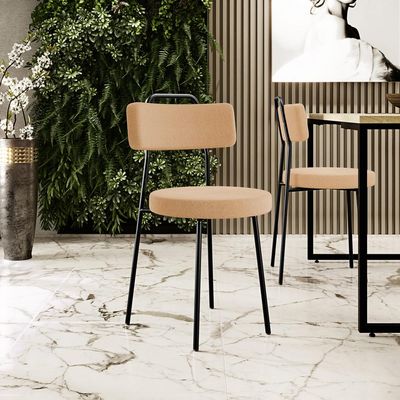 Cadeira Decorativa Estofada Para Sala De Jantar Barcelona L02 Bouclê Mostarda - Lyam Decor