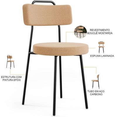 Cadeira Decorativa Estofada Para Sala De Jantar Barcelona L02 Bouclê Mostarda - Lyam Decor
