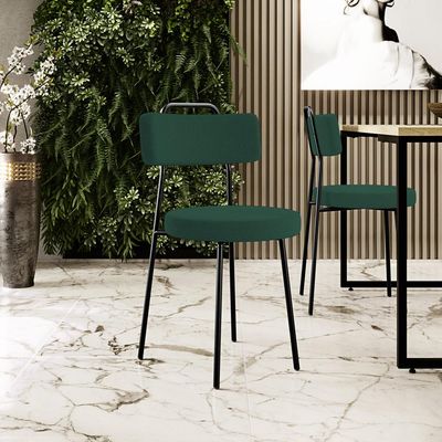 Cadeira Decorativa Estofada Para Sala De Jantar Barcelona L02 Bouclê Verde - Lyam Decor