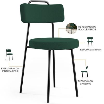 Cadeira Decorativa Estofada Para Sala De Jantar Barcelona L02 Bouclê Verde - Lyam Decor