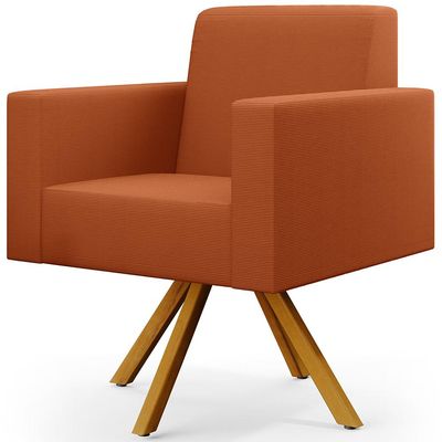 Kit 03 Poltronas Decorativa Base Giratória de Madeira Helô L02 Tecido Terracota - Lyam Decor