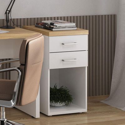 Gaveteiro Para Escritório Com 2 Gavetas E Nicho Loke Olmo/branco