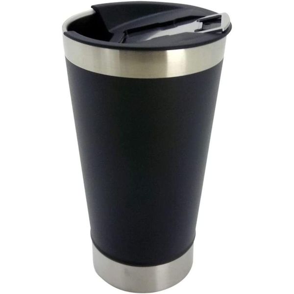 Copo Térmico Com Tampa Inox Preto Para Cerveja