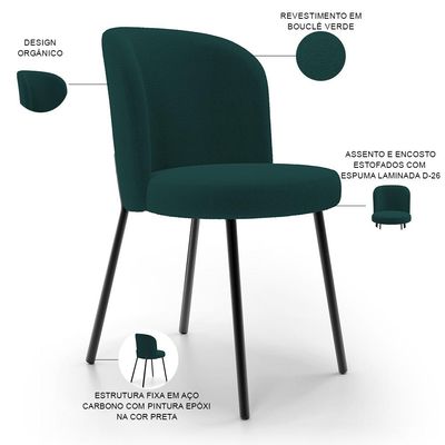 Cadeira Para Sala de Jantar Cozinha Estofada Gavi L02 Bouclê Verde - Lyam Decor