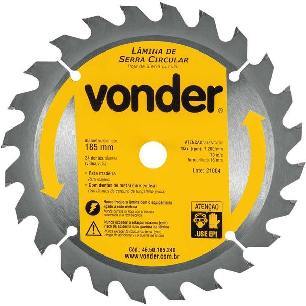 Lâmina Serra Circular Videa 185X16X24D Vonder