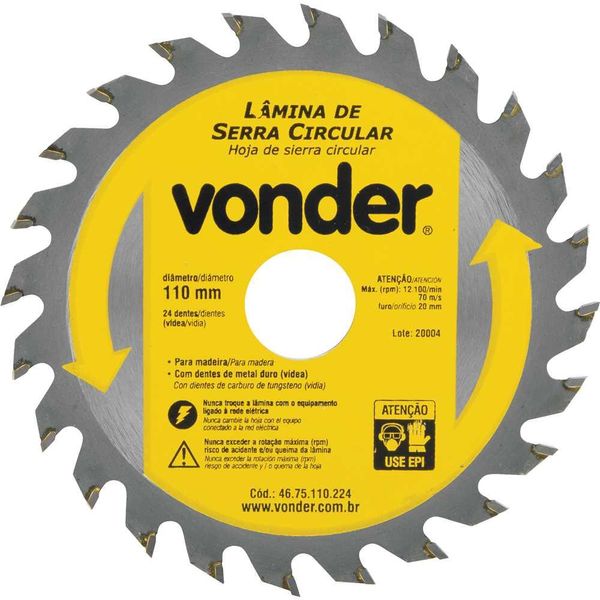 Lâmina Serra Circular Videa 110X20X24D Vonder
