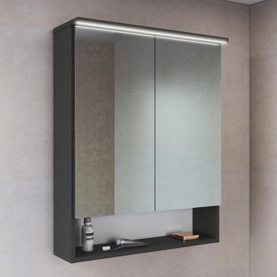 Armário Espelheira para Banheiro com 2 Portas e Iluminação Led ES8040 Grafite