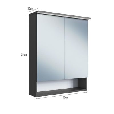 Armário Espelheira para Banheiro com 2 Portas e Iluminação Led ES8040 Grafite