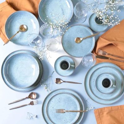 Conjunto Prato Raso 27cm e Fundo 830ml Cerâmica Azul Bio Breeze Porto Brasil