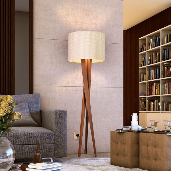 Luminária Abajur Tripé De Chão Paris Retrô Moderna Bivolt - Bege