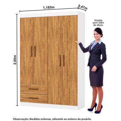 Guarda Roupa Casal Lu 4 Portas 2 Gavetas Carioca Móveis Branco Cinamomo