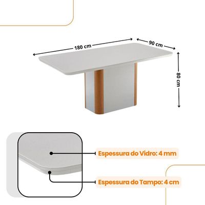 Mesa De Jantar Isadora 180cm - Tampo Mdf Vidro 6 Cadeiras