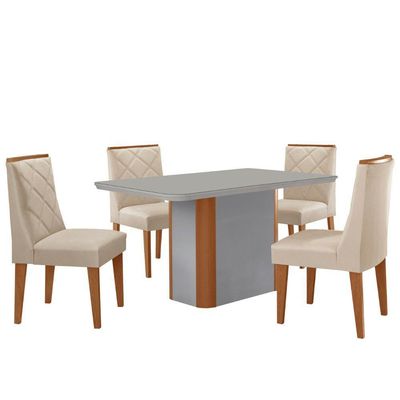 Mesa De Jantar Isadora 120cm Tampo Mdf Vidro  4 Cadeiras