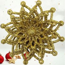 Kit 24 Flores Douradas Gliter Decoração árvore De Natal 10cm