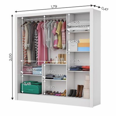 Guarda-roupa Fortaleza Sem Gavetas Com Espelho Branco Cinamomo