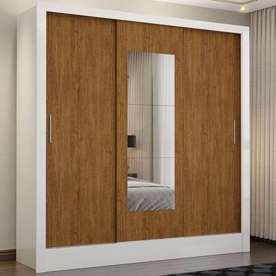 Guarda-roupa Fortaleza Sem Gavetas Com Espelho Branco Cinamomo
