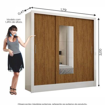 Guarda-roupa Fortaleza Sem Gavetas Com Espelho Branco Cinamomo