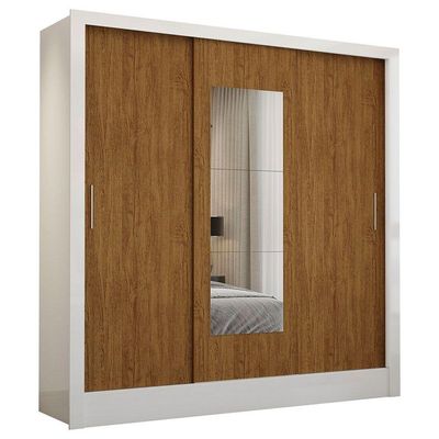 Guarda-roupa Fortaleza Sem Gavetas Com Espelho Branco Cinamomo