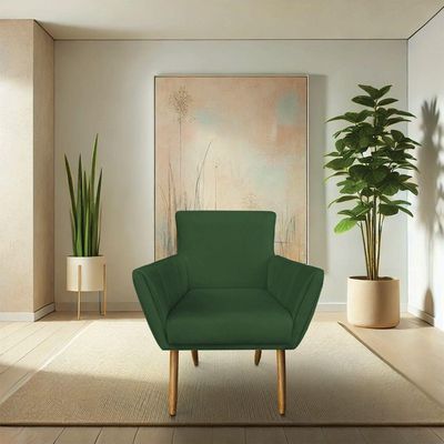 Poltrona Decorativa Leticia Suede Verde Pés Palito Castanho - Pallazio