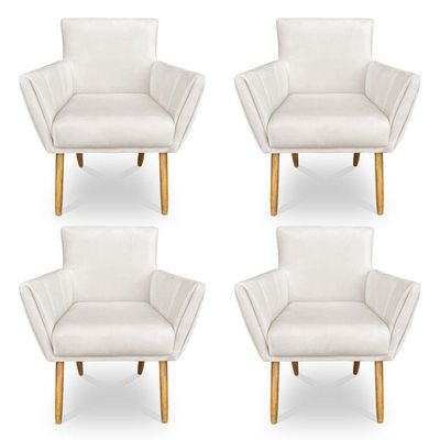 Kit 4 Poltronas Decorativa Leticia Suede Pés Palito Castanho - Pallazio Cor Marrom Rato