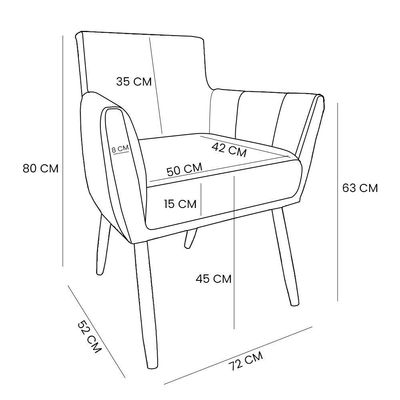 Kit 8 Poltronas Decorativa Leticia Suede Pés Palito Castanho - Pallazio Cor Bege