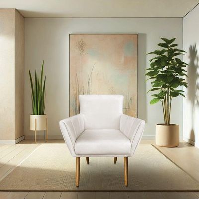 Kit 8 Poltronas Decorativa Leticia Suede Pés Palito Castanho - Pallazio Cor Bege