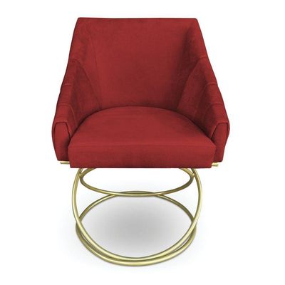 Kit 2 Poltronas Luxo Alana Suede Vermelho Base De Ferro Dourado - Pallazio
