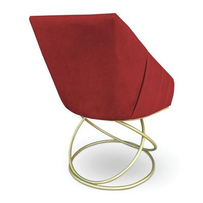 Kit 2 Poltronas Luxo Alana Suede Vermelho Base De Ferro Dourado - Pallazio
