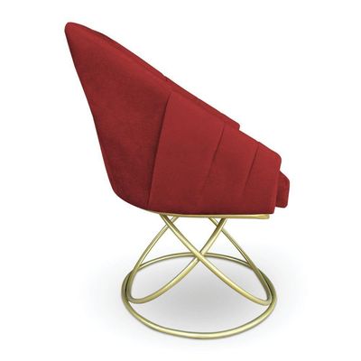 Kit 2 Poltronas Luxo Alana Suede Vermelho Base De Ferro Dourado - Pallazio