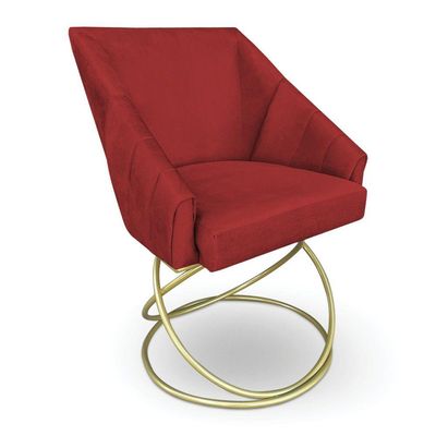 Kit 2 Poltronas Luxo Alana Suede Vermelho Base De Ferro Dourado - Pallazio