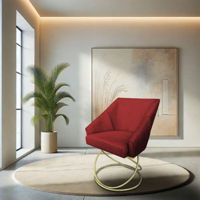 Kit 2 Poltronas Luxo Alana Suede Vermelho Base De Ferro Dourado - Pallazio