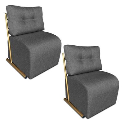 Kit 2 Poltronas Luxo Aurora Linho Grafite Base De Ferro Dourado - Pallazio