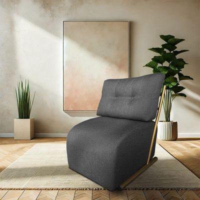 Kit 2 Poltronas Luxo Aurora Linho Grafite Base De Ferro Dourado - Pallazio