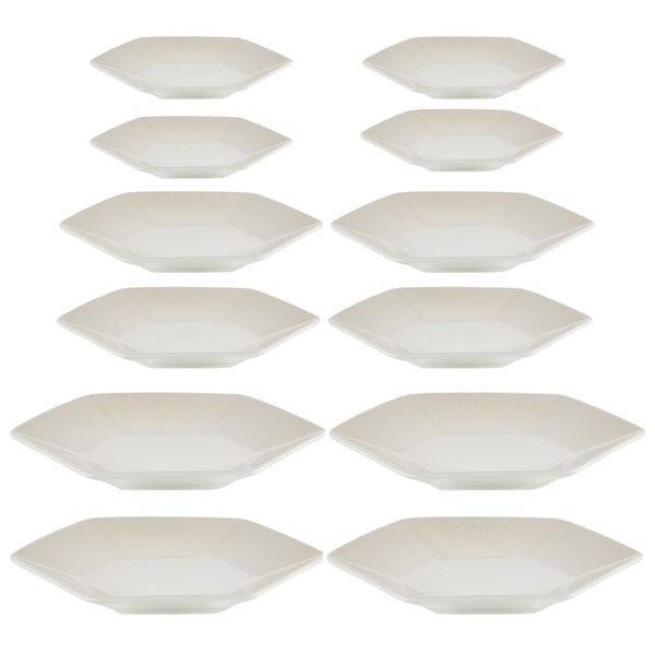 KIT LE CREUSET 12 PRATOS HEXAGON EM CERÂMICA 16 21 E 26CM MERINGUE