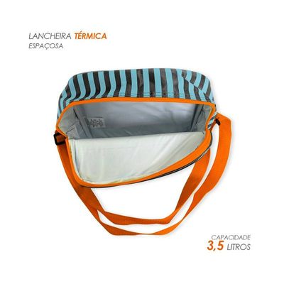 Kit Mochila Infantil Escolar com 03 Peças Tubarão Laranja