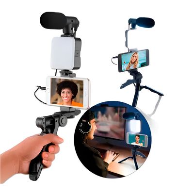 Kit Gravação 5 em1 Controle Bt/tripe/microfone/led/suporte
