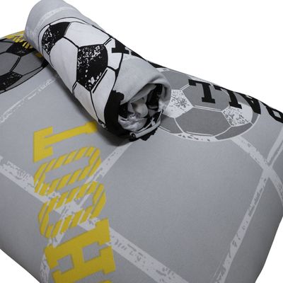 Jogo de Lençol Solteiro KazzaVip Malha Misto 70% Algodão e 30% Poliéster Estampado com Elástico 2 Peças Football Kick Cinza