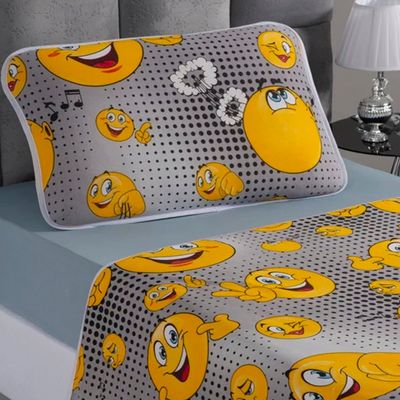 Jogo de Cama KazzaVip Casal Malha Estampado 100% Algodão Smile 4 peças Kids Cinza