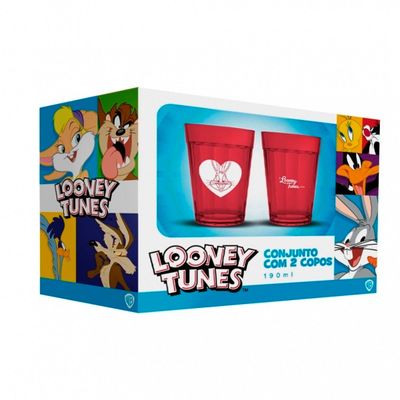 Kit 02 Copo Americano Allmix Vidro Prime Love Looney Tunes 190 ML Cada Licenciado Vermelho