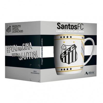 Caneca Urban Porcelana Allmix Brasao Santos 360 ML Licenciada Branco