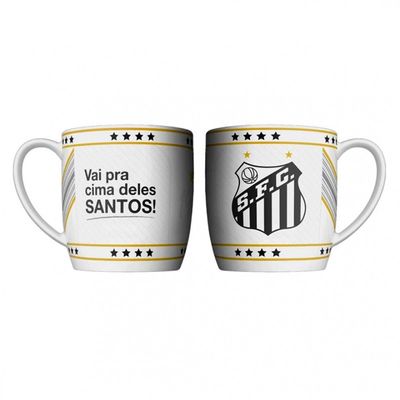 Caneca Urban Porcelana Allmix Brasao Santos 360 ML Licenciada Branco