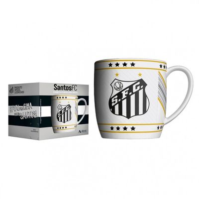 Caneca Urban Porcelana Allmix Brasao Santos 360 ML Licenciada Branco