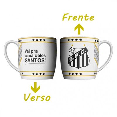 Caneca Urban Porcelana Allmix Brasao Santos 360 ML Licenciada Branco
