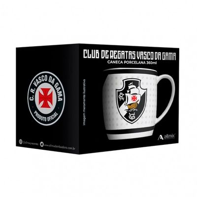Caneca Urban Porcelana Allmix Brasao Vasco 360 ML Licenciada Branco