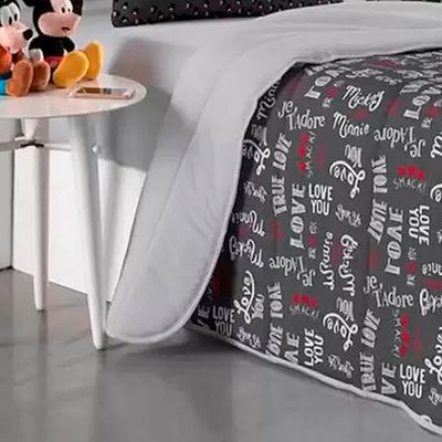 Edredom Portallar Solteiro Malha Mista 70% Algodão e 30% Poliéster Disney Mickey Jadore 1,50mx220m Cinza