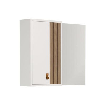 Espelheira Ariel 80cm Com Detalhe Ripado Branco/jequitibá
