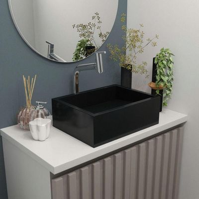 Cuba De Apoio Banheiro Quartzo Pedra 40x30cm Preto Fosco