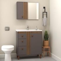 Gabinete Para Banheiro Ariel 80cm Com Pé Havana
